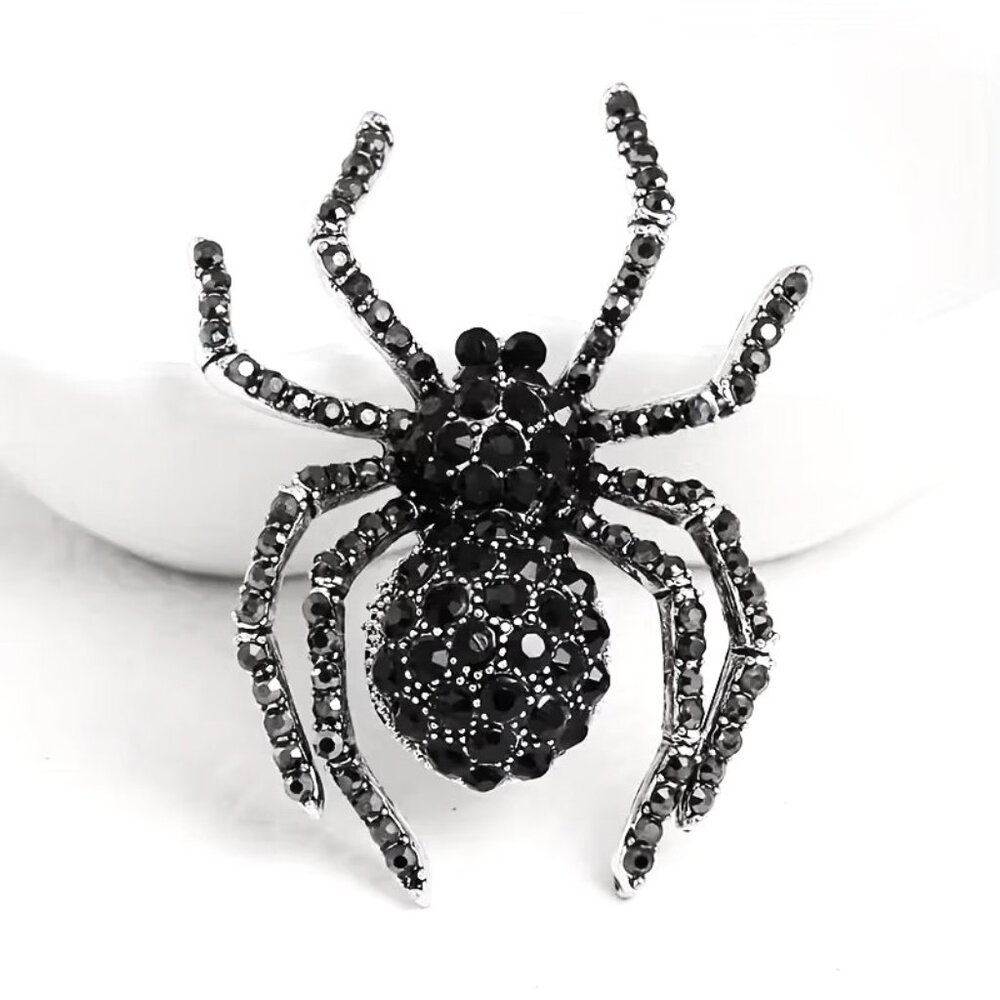 Spider Brooch Rhinestone Pin Tarantula Sparkle Stylish Glam Crystal Trendy Bug